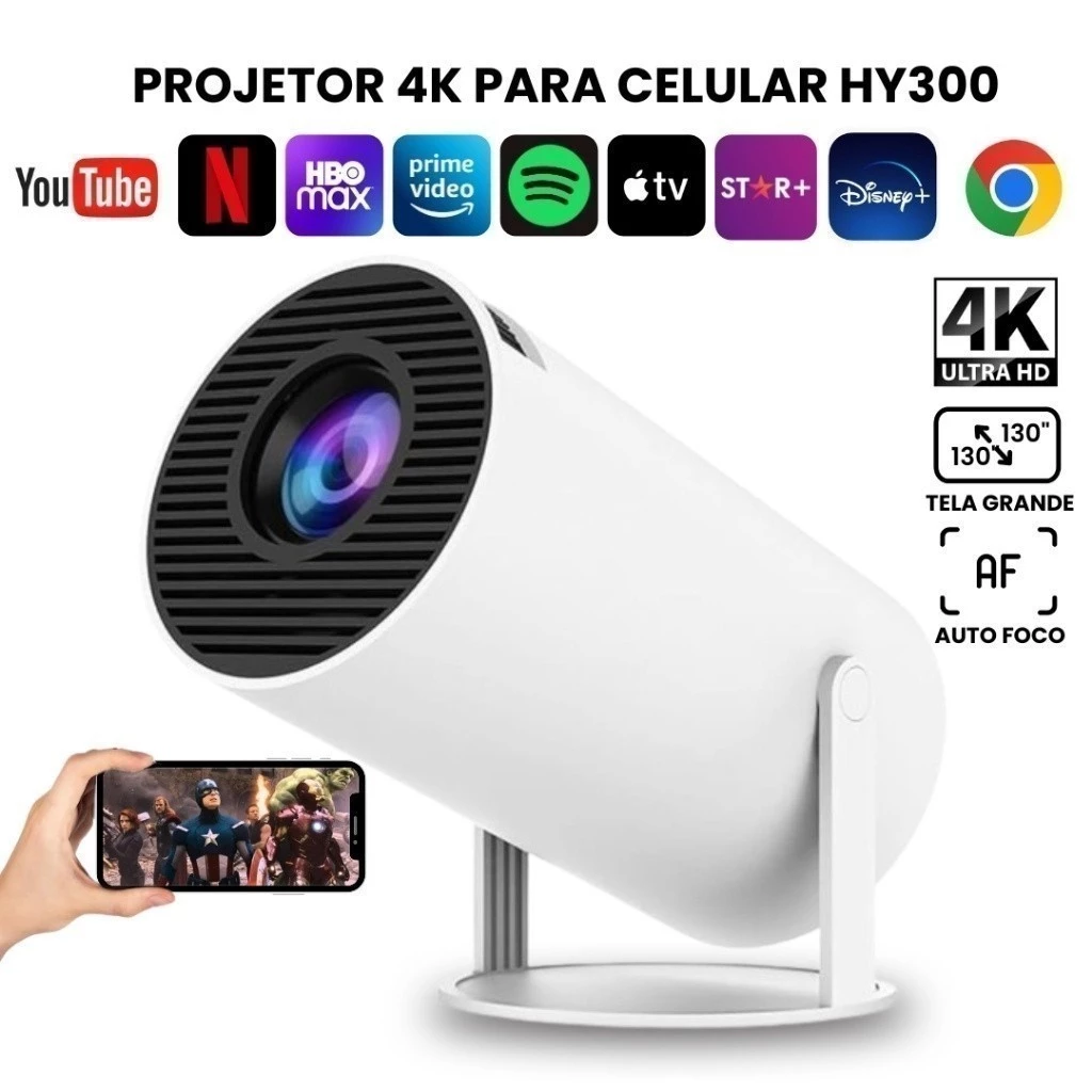Projetor 4K HD 150 Polegadas Celular, Tv B0x, Xbox, PS, Pc, Wifi e Bluetooth HY300 Magcubic
